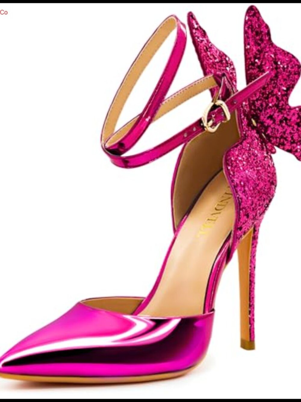 Faux Leather Pointed Toe Stiletto Heels Ankle Strap Butterfly Back Dress Pumps
